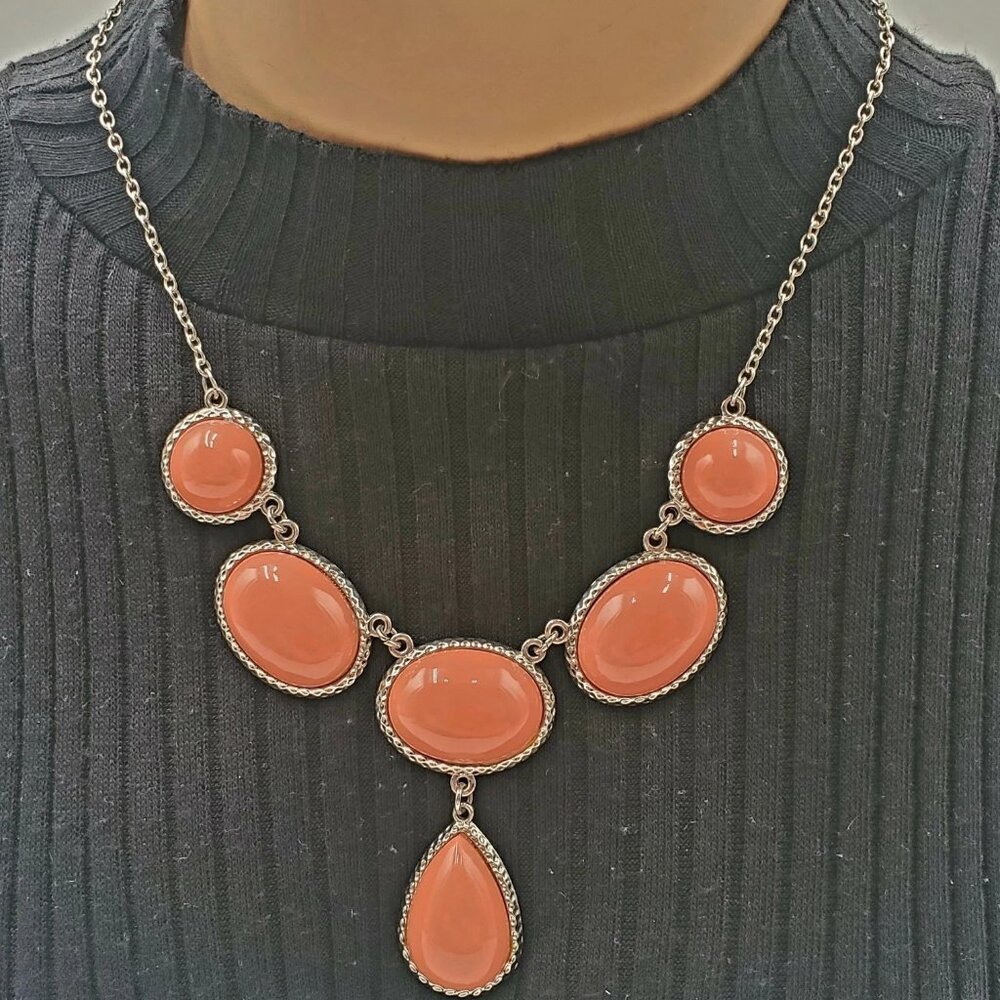 Pink Silver Tone Chain Statement Bubble Necklace